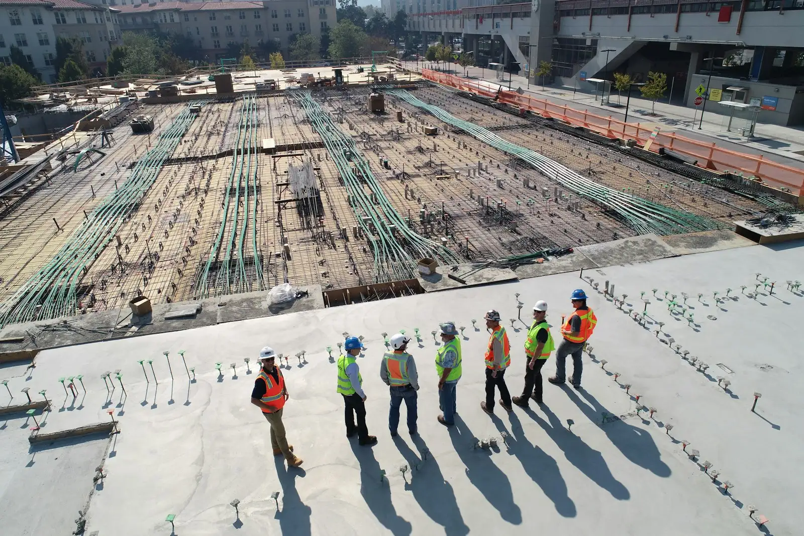 A construction crew seen from above